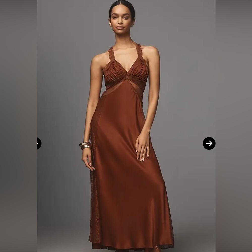 NWT - Maeve Brown Halter Dress with Lace Details - Size 6